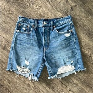 Levi's Blue Distressed Jean Shorts Raw Hem